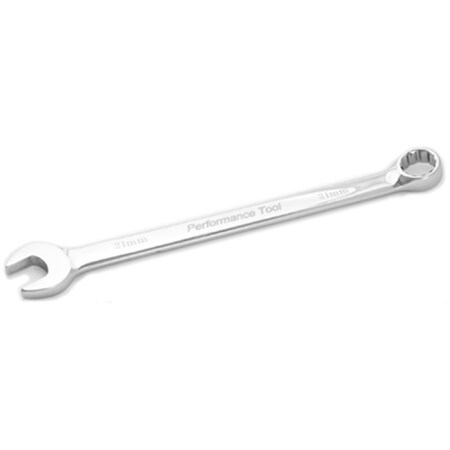 Performance Tool Long Chrome Combination Wrench, 21mm, with 12 Point Box End, Fully Polished, 11-7/8" Long W30121